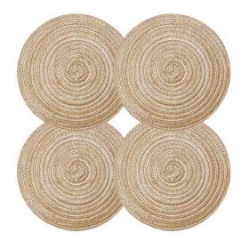 4 Pcs Woven Ramie Placemats Round Linen Placemat Table Mats Glass Coffee Time Teapot Home Decoration 7 inch, Gold