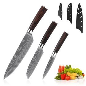 Oserlo Knife Set 3 for Kitchen, Japanese Chef Knife Set, Non-stick Coated High Carbon Stainless Steel Knife Sets for Kitchen with Block, 3 Piece