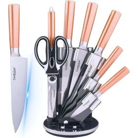 Kitchen Knife Set, 8-Piece Rose Gold Ultra Sharp Stainless Steel Knife Block Set, Professional Chef Knife Set with Accessories for Kitchen