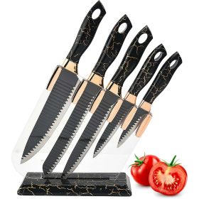 Knife Set for Kitchen, 6-Pieces Black Ultra Sharp Chef Knife Set with Ripple Blade