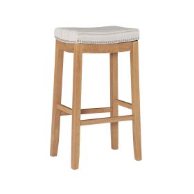 Claridge 32" Backless Indoor Bar Stool, Rustic Brown with Striped Linen Fabric, Includes 1 Stool