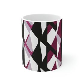 Decorative Ceramic Coffee Mug 15oz, Mauve Pink And Black Geometric Pattern