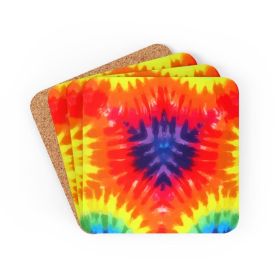 Corkwood Coaster 4 Piece Set, Rainbow Tie Dye Style Coasters