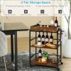 3-Tier Kitchen Serving Bar Cart with Lockable Casters and Handle Rack for Home Pub