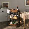 3-Tier Kitchen Serving Bar Cart with Lockable Casters and Handle Rack for Home Pub