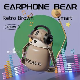 Cute Fashion Stainless Steel Wire Headset Bear Water Cup (Option: Smart Vintage Brown-460ml)