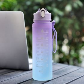 Large Capacity Sports Plastic Scale Water Bottle Portable Sports Bottle Portable Drinking Cup With Straw (Option: Purple-900ml)