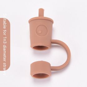 Silicone Straw Dust Plug Simple Cute Milk Tea Shape (Color: Khaki)