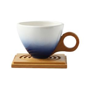 Gradient Color Ceramic Coffee Cup Gift Suit Creative Bamboo Handle Office Cup Ceramic (Option: Blue-101to200ml)