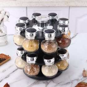 Kitchen Supplies Small Seasoning Bottle Combination Small Seasoning Containers With Shelf (Option: Black Double Layers 16 Bottles)