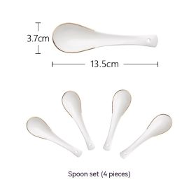 Golden Trim Bone China Western Cuisine Plate Household Dinner Plate Plate Dish Dishware Suit Combination Plate (Option: Spoon Suit 4 Pieces)