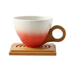 Gradient Color Ceramic Coffee Cup Gift Suit Creative Bamboo Handle Office Cup Ceramic (Option: Pink-101to200ml)