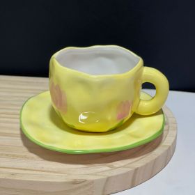 Hand-painted White Clouds Coffee Set Hand-pinching Irregular (Option: Yellow Tulip-250ml)