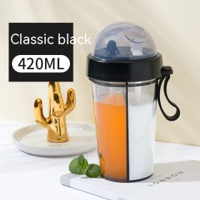 Double Drinking Straw Fruit Teas Plastic Cup Outdoor Large Capacity (Option: Black-600ml)