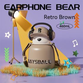 Cute Fashion Stainless Steel Wire Headset Bear Water Cup (Option: Ordinary Vintage Brown-460ml)