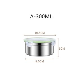 304 Stainless Steel Fresh-keeping Food Storage Box Sealed (Option: Frosted version Green cover-300ml)