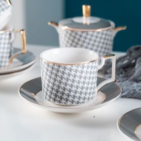 Nordic Ceramic Coffee Pot Set Houndstooth Gold High-end Teapot Set British Teacup And Saucer Logo Can Be Added (Option: Single Cup And Saucer)