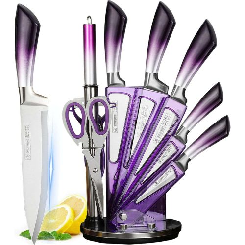 Knife Set, 9-Pieces Purple Gradient Handle Stainless Steel Chef Knife Set Knife Set, 9-Pieces Purple Gradient Handle Stainless Steel Chef Knife Set