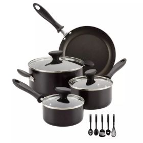 12pc Nonstick Aluminum Cookware Set with Prestige Tools (Color: BLACK)