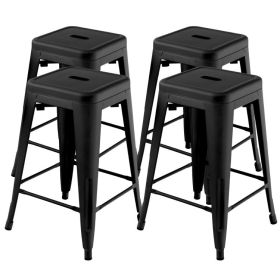 24 Inch Set of 4 Tolix Style Counter Height Barstool Stackable Chair (Color: BLACK)