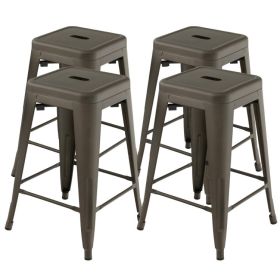 24 Inch Set of 4 Tolix Style Counter Height Barstool Stackable Chair (Color: Green)