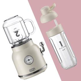 Portable smoothie mixer Vintage trendy juicer, milk shake and smoothie mixing mini crusher with 20.3 oz travel mug and lid 6 sharp blades without BPA (SBL-1708-PINK: SBL-1708-WHITE)