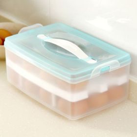 Double-layer Egg Plastic Crisper Household Portable Storage Box 24 Grid Storage Box (Color: Blue)