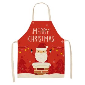 Cartoon Christmas Elk Santa Claus Printed Linen Sleeveless Apron (Option: W 20008-47x38cm)