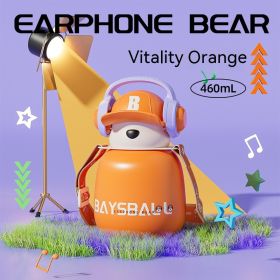 Cute Fashion Stainless Steel Wire Headset Bear Water Cup (Option: Ordinary Vibrant Orange-460ml)