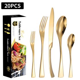 Stainless Steel Tableware Five-piece Steak Knife, Fork And Spoon (Option: Blue Color Box-Gold)