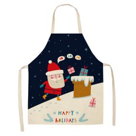 Cartoon Christmas Elk Santa Claus Printed Linen Sleeveless Apron (Option: W 20019-68x55cm)